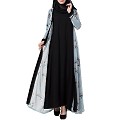 Printed shrug abaya-sky blue-black color Printed shrug abaya-sky blue-black color